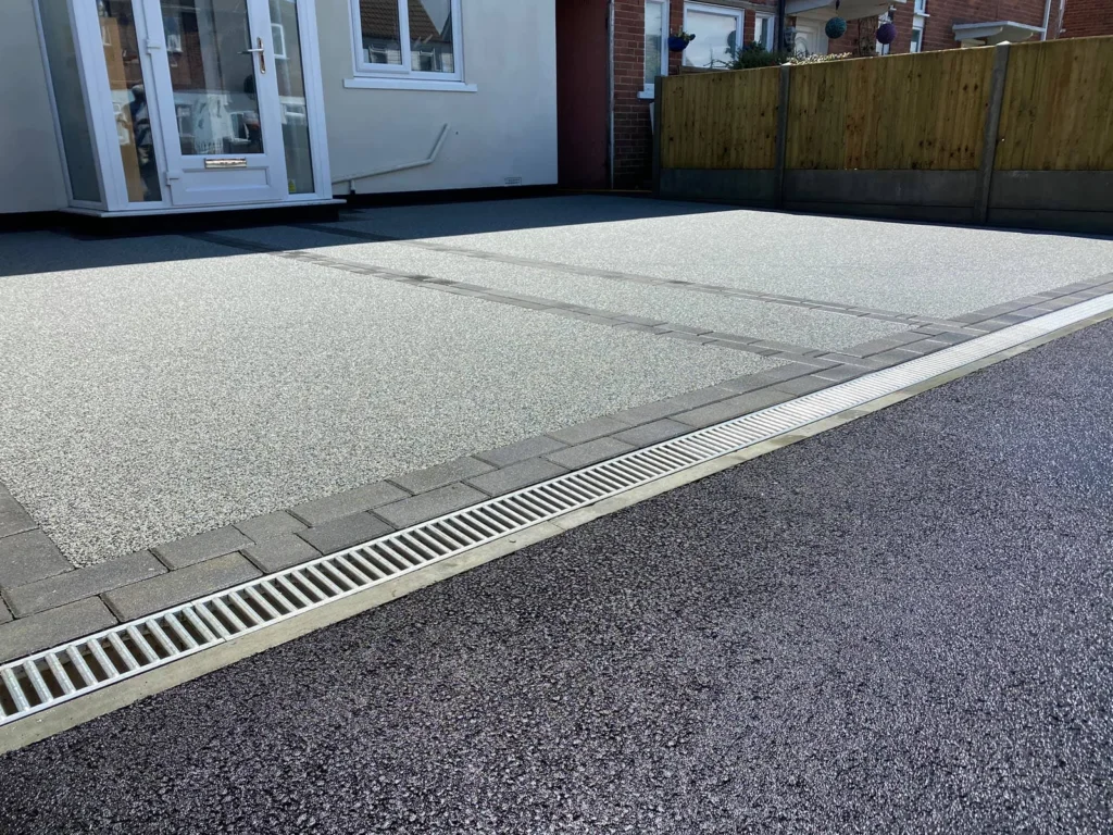 Resin driveway with block paving and drainage channel